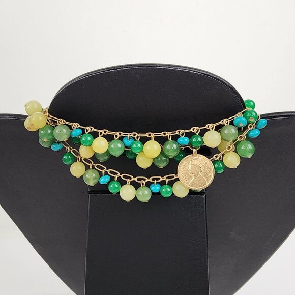 Stella & Dot 'Copa' Necklace Turquoise Green Aventurine Lemon Agate Stones Boho - Picture 5 of 12